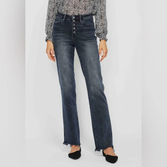 Judy Blue High Waist Button Fly Destroyed Hem Straight Leg Jean - Picture 1 of 4